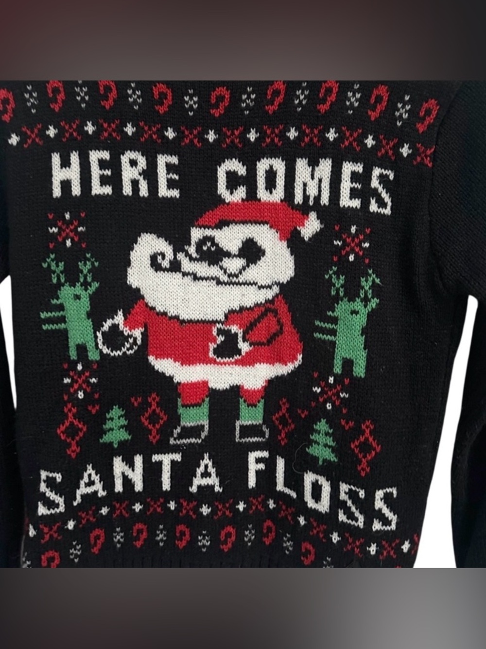 3/$10 American Stitch Sweater S “Here Comes Santa Floss” Black Knit